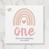 Pink Heart Cute Girl Boho Rainbow First Birthday Bedankjes Labels (Voorkant)