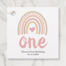 Pink Heart Cute Girl Boho Rainbow First Birthday Bedankjes Labels