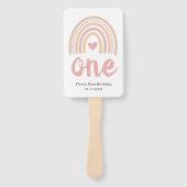 Pink Heart Cute Girl Boho Rainbow First Birthday Handwaaier (Voorkant)