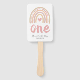 Pink Heart Cute Girl Boho Rainbow First Birthday Handwaaier