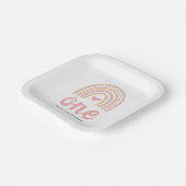 Pink Heart Cute Girl Boho Rainbow First Birthday Papieren Bordje (Gebogen)