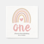 Pink Heart Cute Girl Boho Rainbow First Birthday Servet (Voorkant)