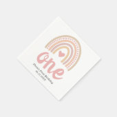 Pink Heart Cute Girl Boho Rainbow First Birthday Servet (Hoek)