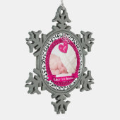 Pink Heart Damask Foto Baby's eerste kerst Tin Sneeuwvlok Ornament (Links)