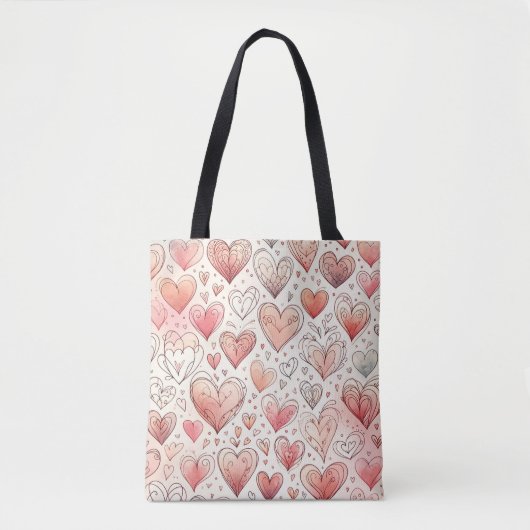 Pink Heart Doodles Pattern Valentijnsdag Tote Bag (Voorkant)
