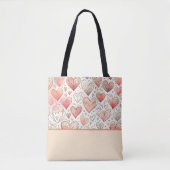 Pink Heart Doodles Valentijnsdag Kleurenblok Tote Bag (Voorkant)