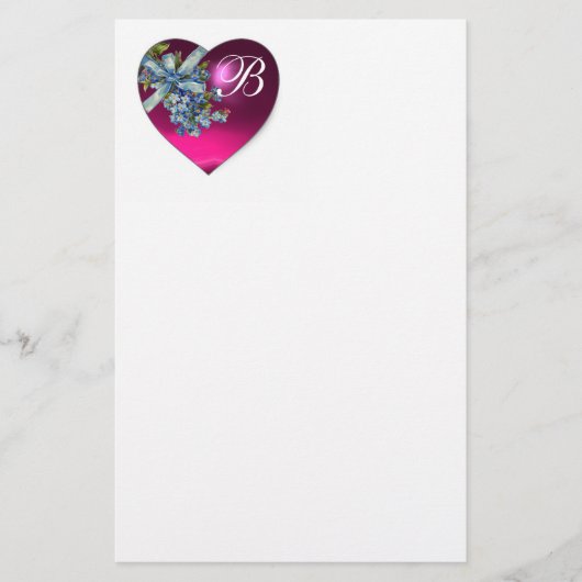 PINK HEART EN VERGEET ME NOTS MONOGRAM BRIEFPAPIER (Voorkant)