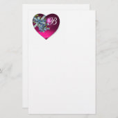 PINK HEART EN VERGEET ME NOTS MONOGRAM BRIEFPAPIER (Voorkant / Achterkant)