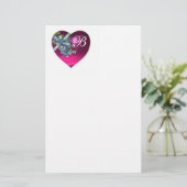 PINK HEART EN VERGEET ME NOTS MONOGRAM BRIEFPAPIER (Staand voorkant)