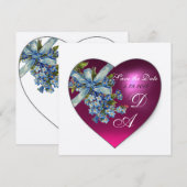 PINK HEART FORGET ME NIET MONOGRAM White Champagne Kaart (Voorkant / Achterkant)