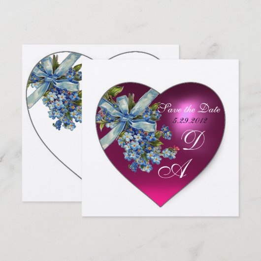 PINK HEART FORGET ME NIET MONOGRAM White Champagne Kaart (Voorkant / Achterkant)