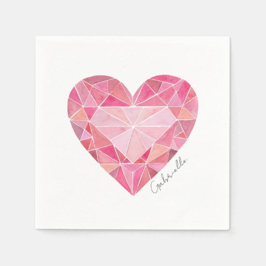 Pink Heart Gem Diamond NAME Waterverf Glam Bling Servet (Voorkant)