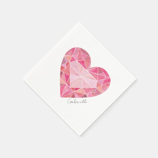 Pink Heart Gem Diamond NAME Waterverf Glam Bling Servet (Hoek)