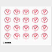 Pink Heart Gingham Plaid Aangepast retouradres Ronde Sticker (Vel)