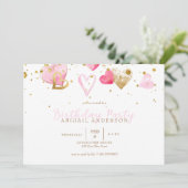 Pink Heart Girl Birthday Party Kaart (Staand voorkant)