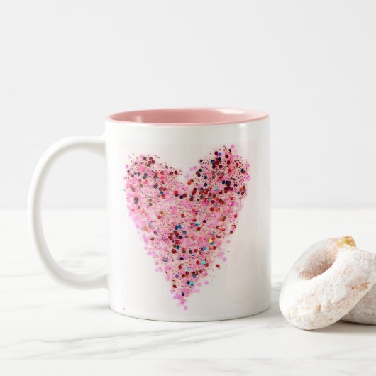 Pink Heart Glitter Mug Tweekleurige Koffiemok (Met donut)
