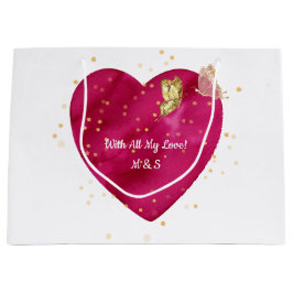 Pink Heart & Gold Butterfly Valentine Wrapping Groot Cadeauzakje
