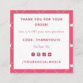 Pink Heart Grid Business Thank You Insert Card Vierkante Visitekaartje (Achterkant)