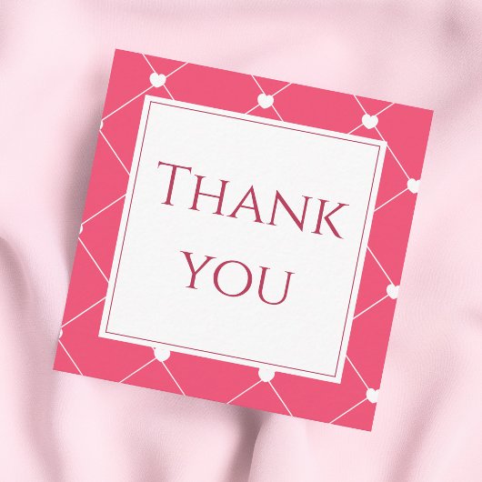 Pink Heart Grid Business Thank You Insert Card Vierkante Visitekaartje