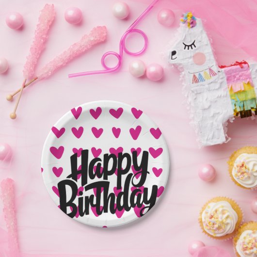 Pink Heart Happy Birthday Paper Bord (Feest)