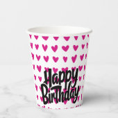 Pink Heart Happy Birthday Paper Cup Papieren Bekers (Achterkant)
