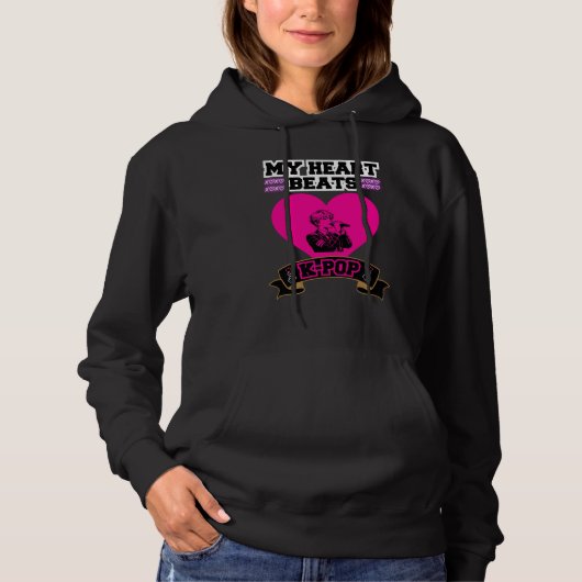 Pink Heart Idol Singing KPop Music Love Design Hoodie (Voorkant)