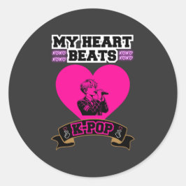 Pink Heart Idol Singing KPop Music Love Design Ronde Sticker