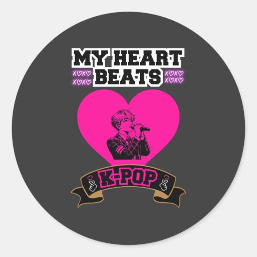 Pink Heart Idol Singing KPop Music Love Design Ronde Sticker (Voorkant)