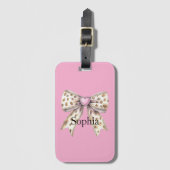 Pink Heart Leopard Girly Bow Bagagelabel (Voorkant (verticaal))
