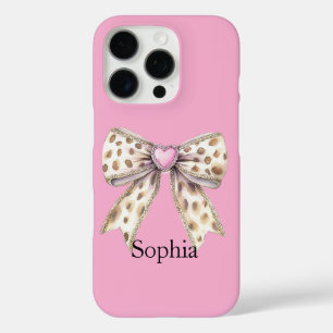 Pink Heart Leopard Girly Bow iPhone 16 Pro Hoesje