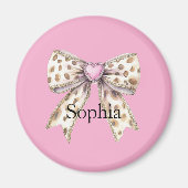 Pink Heart Leopard Girly Bow Kerstmis Magneet (Voorkant)