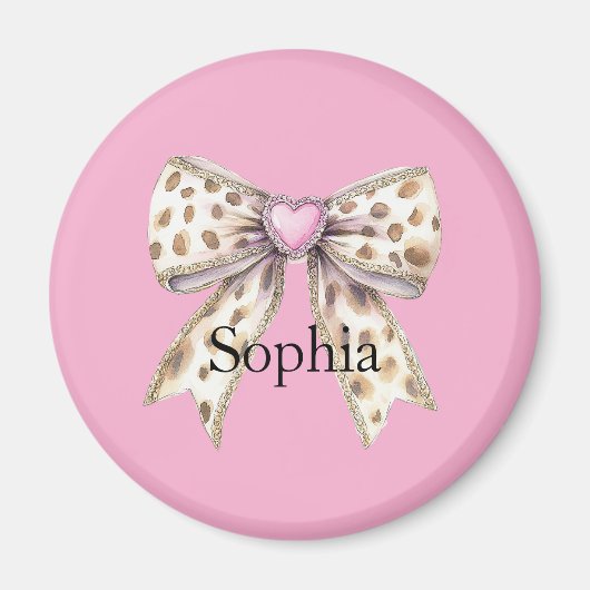 Pink Heart Leopard Girly Bow Kerstmis Magneet (Voorkant)
