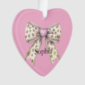 Pink Heart Leopard Girly Bow Kerstmis Ornament (voorkant)