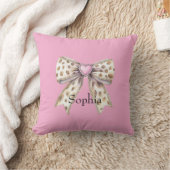Pink Heart Leopard Girly Bow Kussen (Deken)