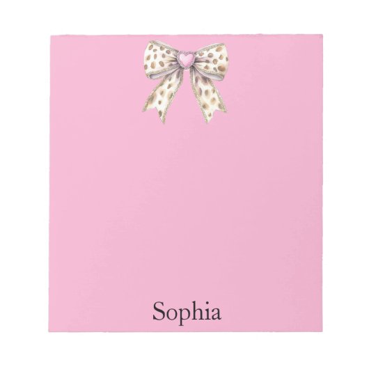 Pink Heart Leopard Girly Bow Notitieblok (Voorkant)