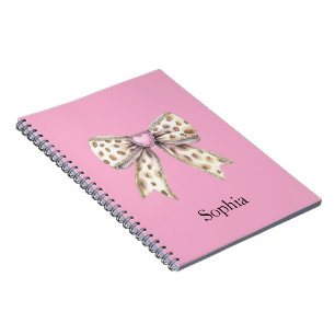 Pink Heart Leopard Girly Bow Notitieboek