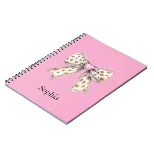 Pink Heart Leopard Girly Bow Notitieboek (Linkerzijde)