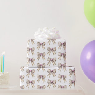 Pink Heart Leopard Girly Bow Verjaardag Cadeaupapier