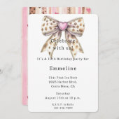 Pink Heart Leopard Girly Bow Verjaardag Kaart (Voorkant / Achterkant)