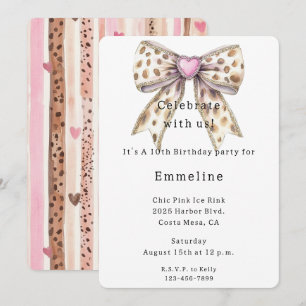 Pink Heart Leopard Girly Bow Verjaardag Kaart