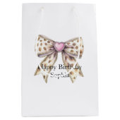 Pink Heart Leopard Girly Bow Verjaardag Medium Cadeauzakje (Voorkant)