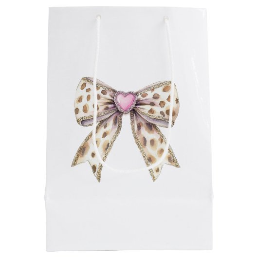 Pink Heart Leopard Girly Bow Verjaardag Medium Cadeauzakje (Achterkant)