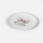 Pink Heart Leopard Girly Bow Verjaardag Papieren Bordje (Gekanteld)