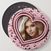 Pink Heart Lijst Design Custom Pinback Foto Ronde Button 6,0 Cm (Voorkant /achterkant)