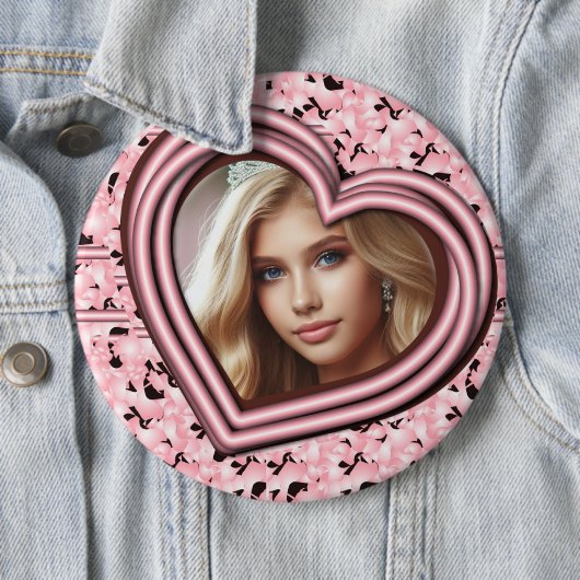 Pink Heart Lijst Design Custom Pinback Foto Ronde Button 6,0 Cm (In situ)