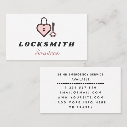 Pink Heart Lock & Key Slotenmaker Services Visitekaartje (Voorkant / Achterkant)