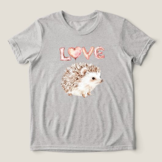 Pink Heart Love Balloons Cute Hedgehog Tri-Blend Shirt (Design voorkant)