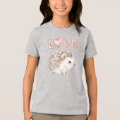 Pink Heart Love Balloons Cute Hedgehog Tri-Blend Shirt (Voorkant)