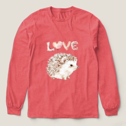 Pink Heart Love Balloons Cute Hedgehog Tri-Blend Shirt (Voorkant)