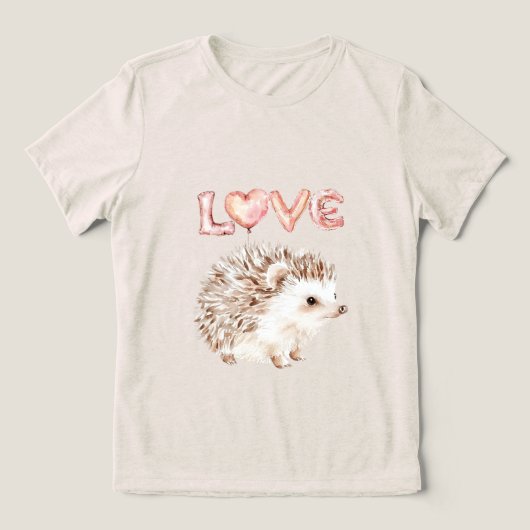 Pink Heart Love Balloons Cute Hedgehog Tri-Blend Shirt (Design voorkant)